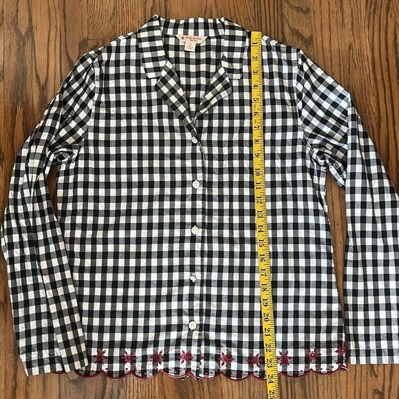 Ted Baker Red Fleece Plaid Pajama Buttons down Blouse Bottom embroidered Size S - Picture 3 of 9